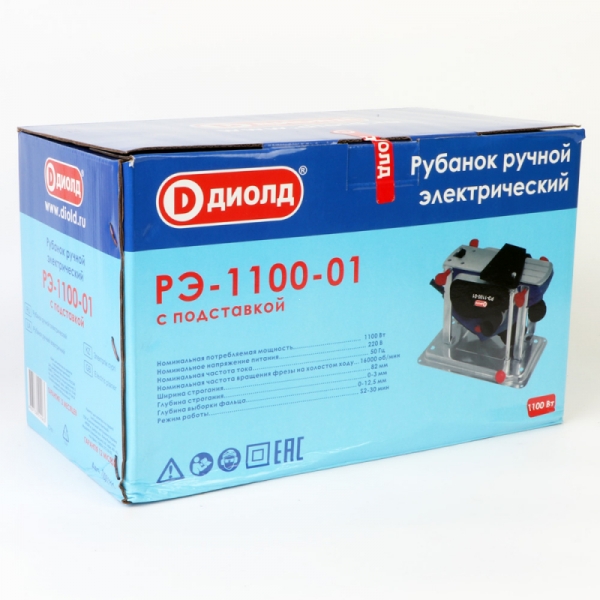 Рубанок ручной электрический ДИОЛД РЭ-1100-01,1100 Вт, 16000 об/мин, 82мм, 0-3мм