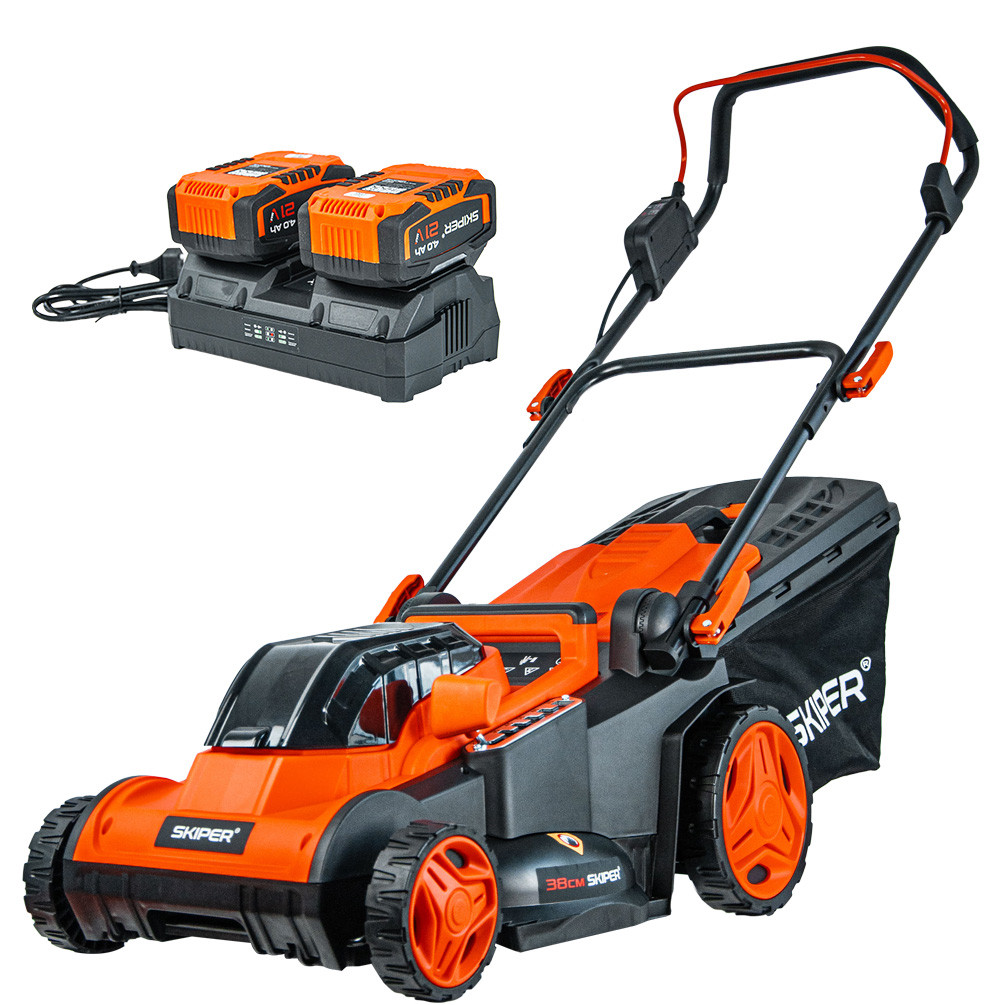 Газонокосилка аккумуляторная SKIPER KW380 (38см, бесщёт.двиг, мульчирование, 2акк*21В*4А/ч)