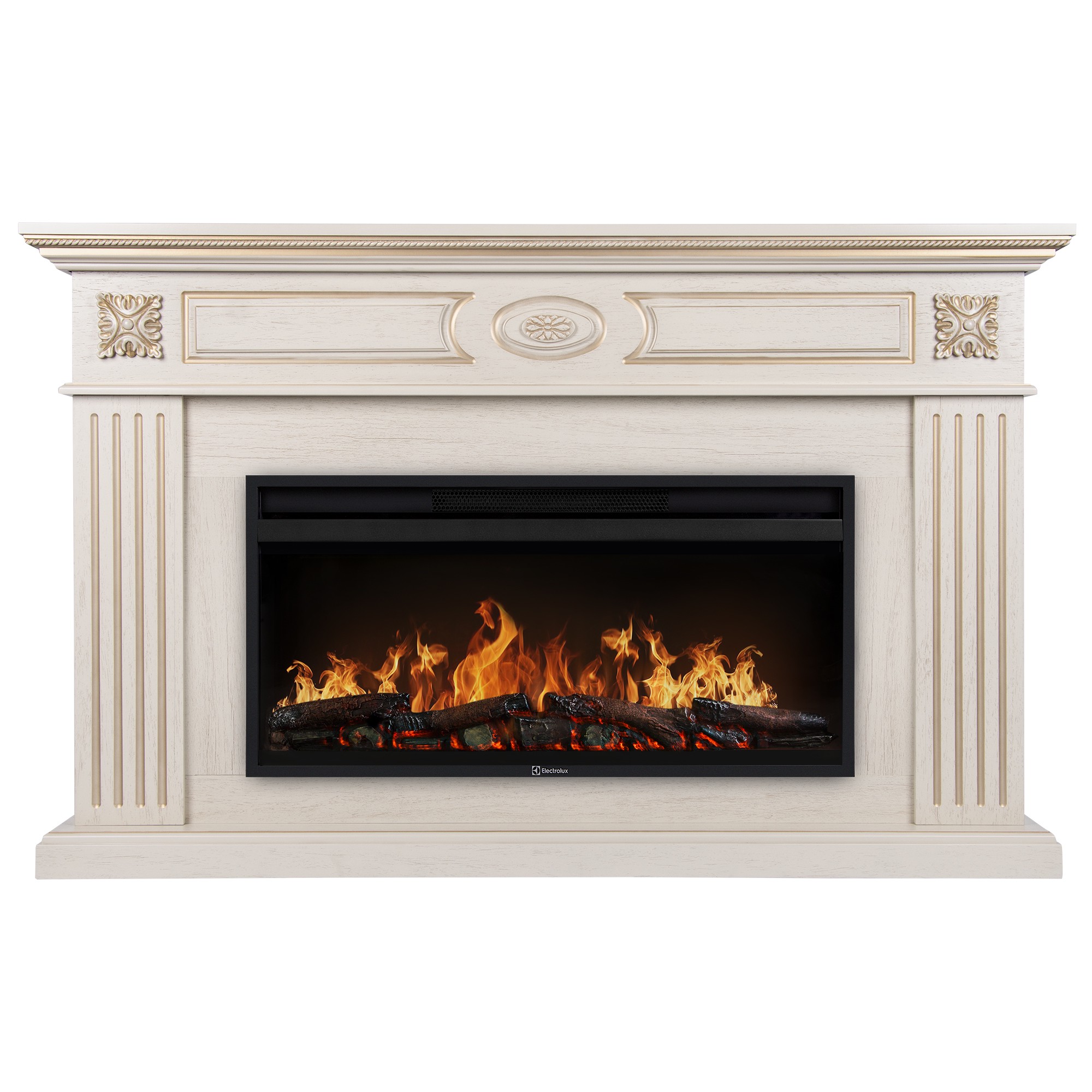 Каминокомплект: Очаг Electrolux EFP/P-3620LS, портал Siena 42/40/36, сл. кость с зол. патиной