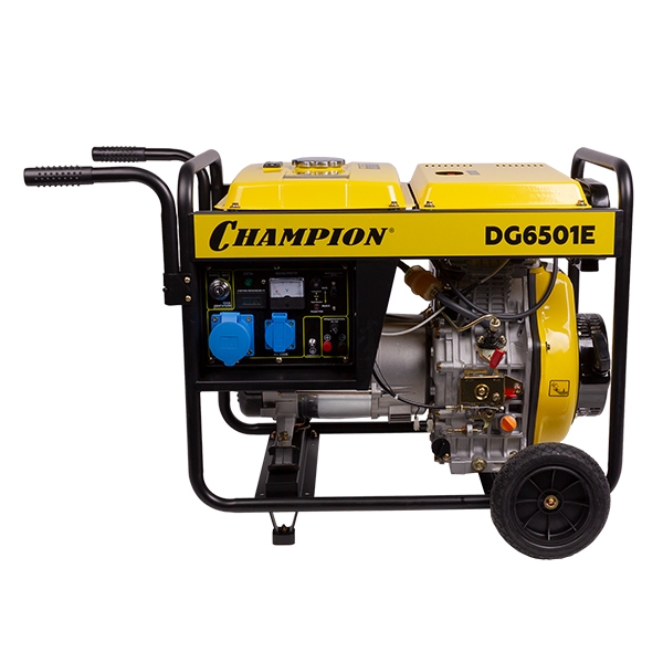 Генератор дизельный Champion DG6501E, 5/5,5кВт, 8,9лс 12,5л 12V, эл.стартер, колеса, счетчик
