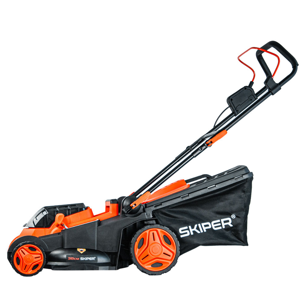 Газонокосилка аккумуляторная SKIPER KW380 (38см, бесщёт.двиг, мульчирование, 2акк*21В*4А/ч)