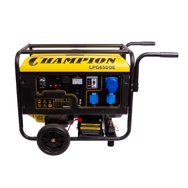 Генератор Champion LPG 6500E, бензин+газ 5/5,5 кВт, 16 л.с., 25 л, 12 В, эл.стартер, счетчик колеса